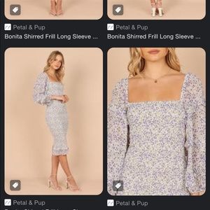 Bonita Shirred Frill Long Sleeve Bodycon Midi Dress - Blue